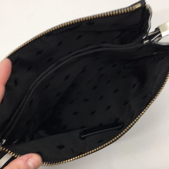 Kate Spade New York Black White Library Stripe Triple Gusset Clutch Makeup Pouch - Picture 10 of 16